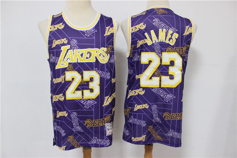 Men's Los Angeles Lakers #23 LeBron James Purple Tear Up Pack Hardwood Classics Swingman Stitched Jersey
